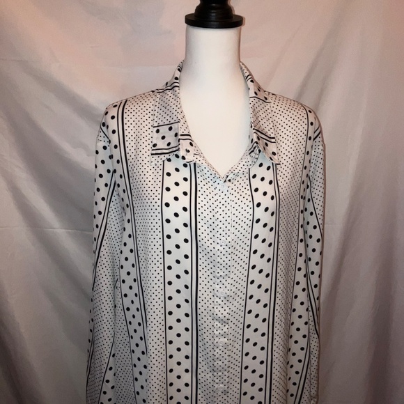 BOOHOO Black and White Polka Dot Stripe Print Button Up Blouse Dress - Picture 2 of 6